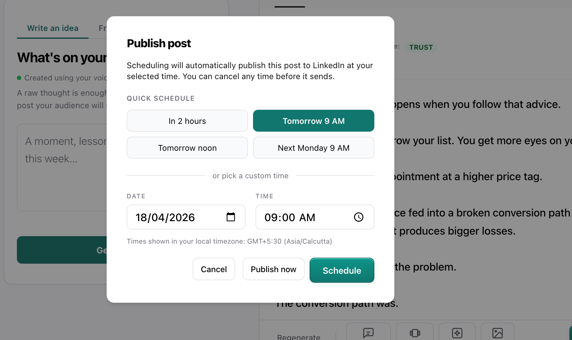 Direct publishing screenshot